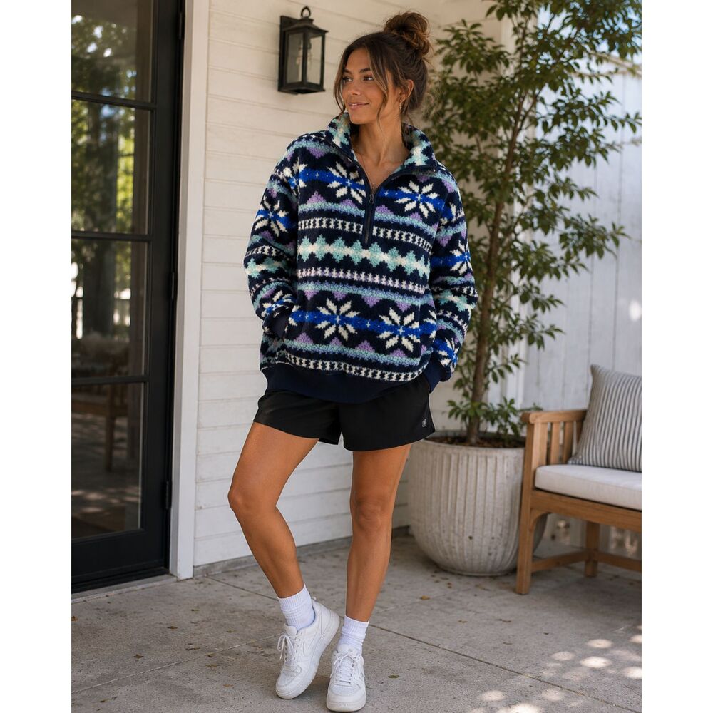 Aerie Hometown Holiday Oversized 1/4 Zip Sherpa Fleece Pullover Blue Women's XXS